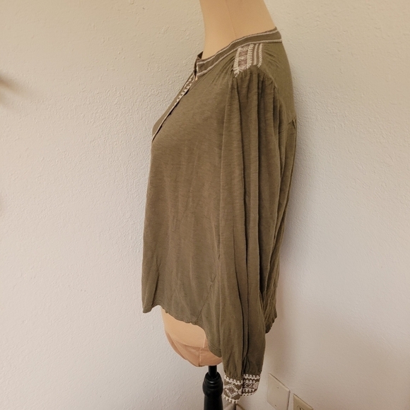 Lucky Brand Green Long Sleeve Embroidered Blouse - Picture 6 of 7